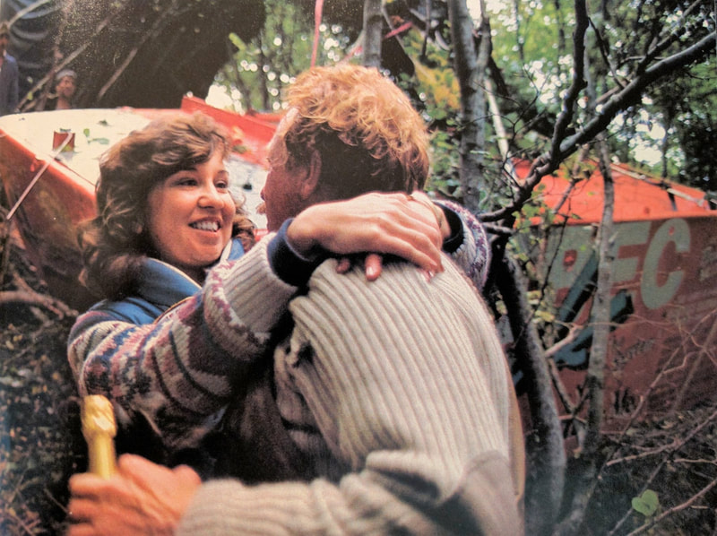 Joe and Sherri embracing after Joe's solo Atlantic Crossing!